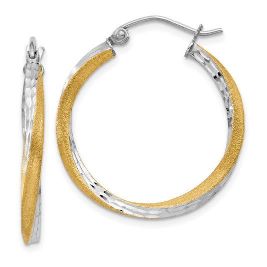 14k Yellow Gold & Rhodium Diamond-cut 2.5mm Twisted Hoop Earrings