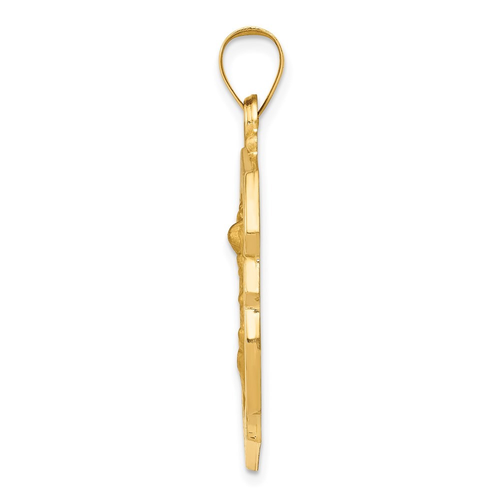 14k Yellow Gold Polished and Satin St. Michael Badge Medal Hollow Pendant