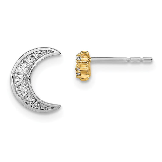 14k Two-tone Gold Moon and 3-Stars Diamond Mis-match Earrings