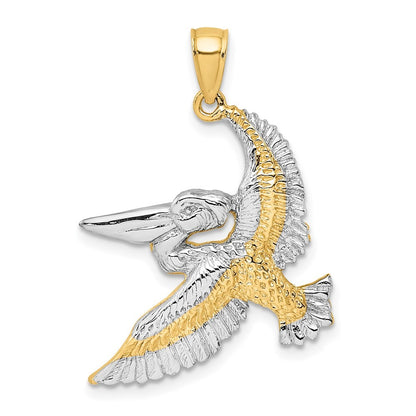 14k Yellow Gold with White Rhodium Flying Pelican Charm