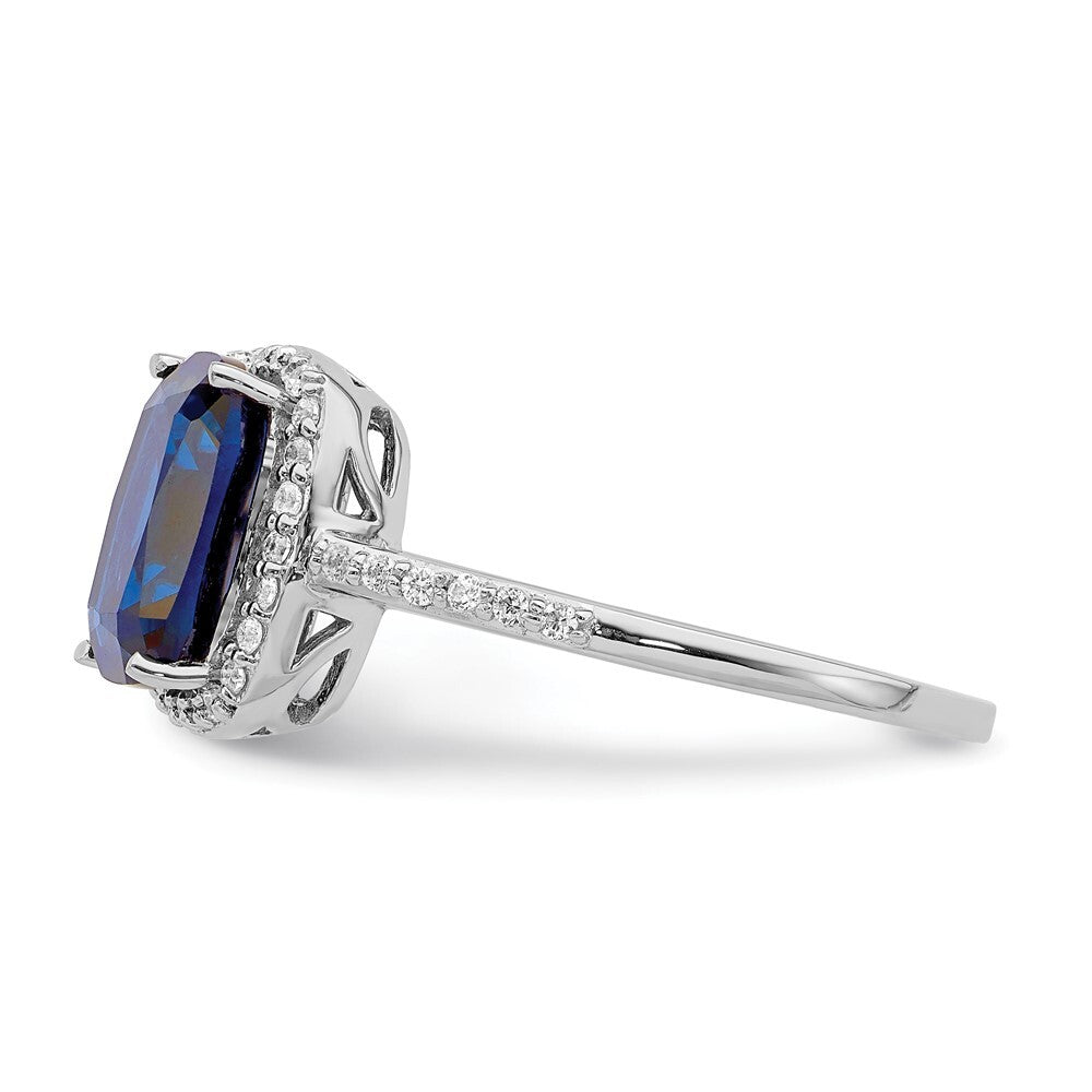 Sterling Silver Created Blue Sapphire and Cubic Zirconia Ring SZ 6