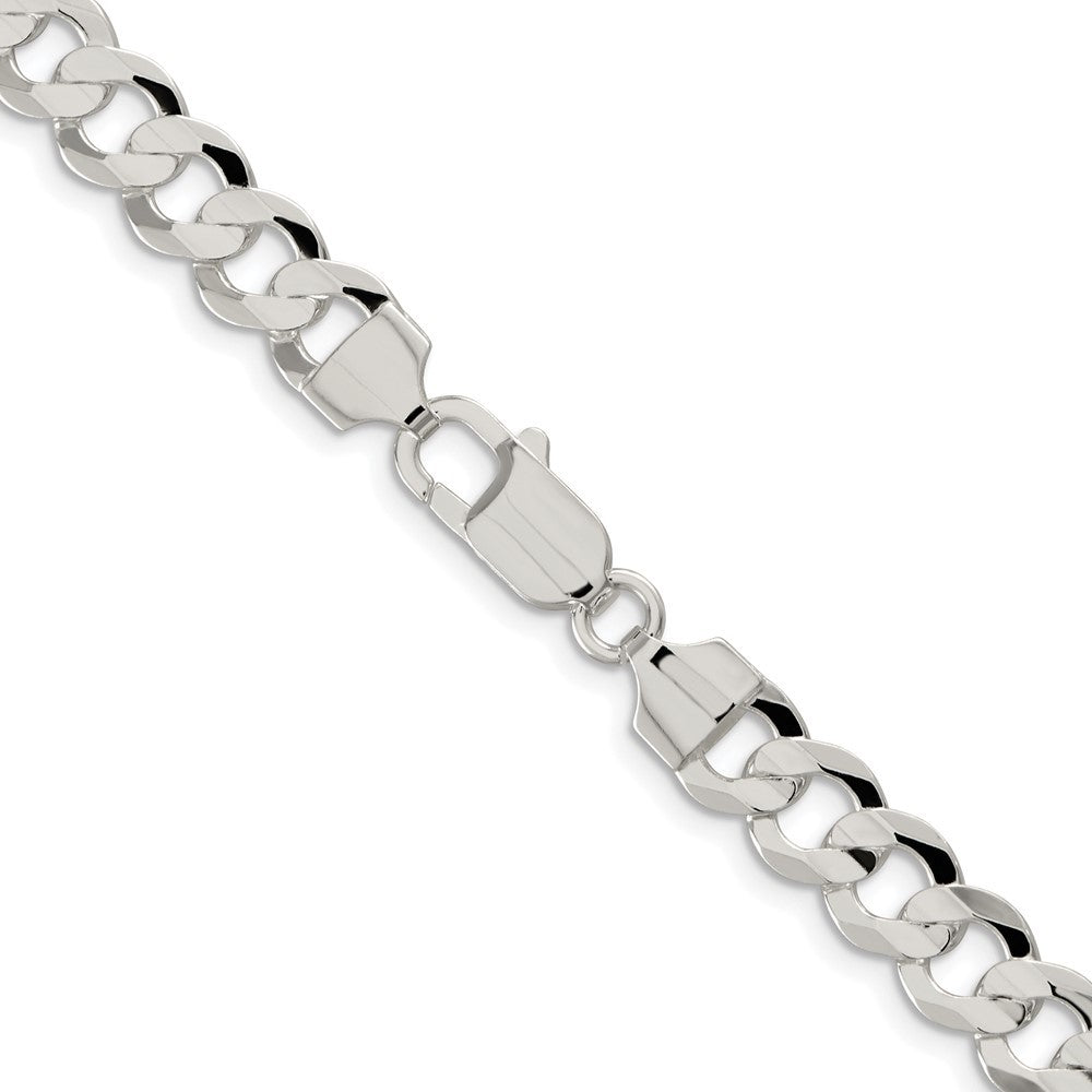 Sterling Silver Rhodium-plated 7.8mm Concave Beveled Curb Chain Necklace