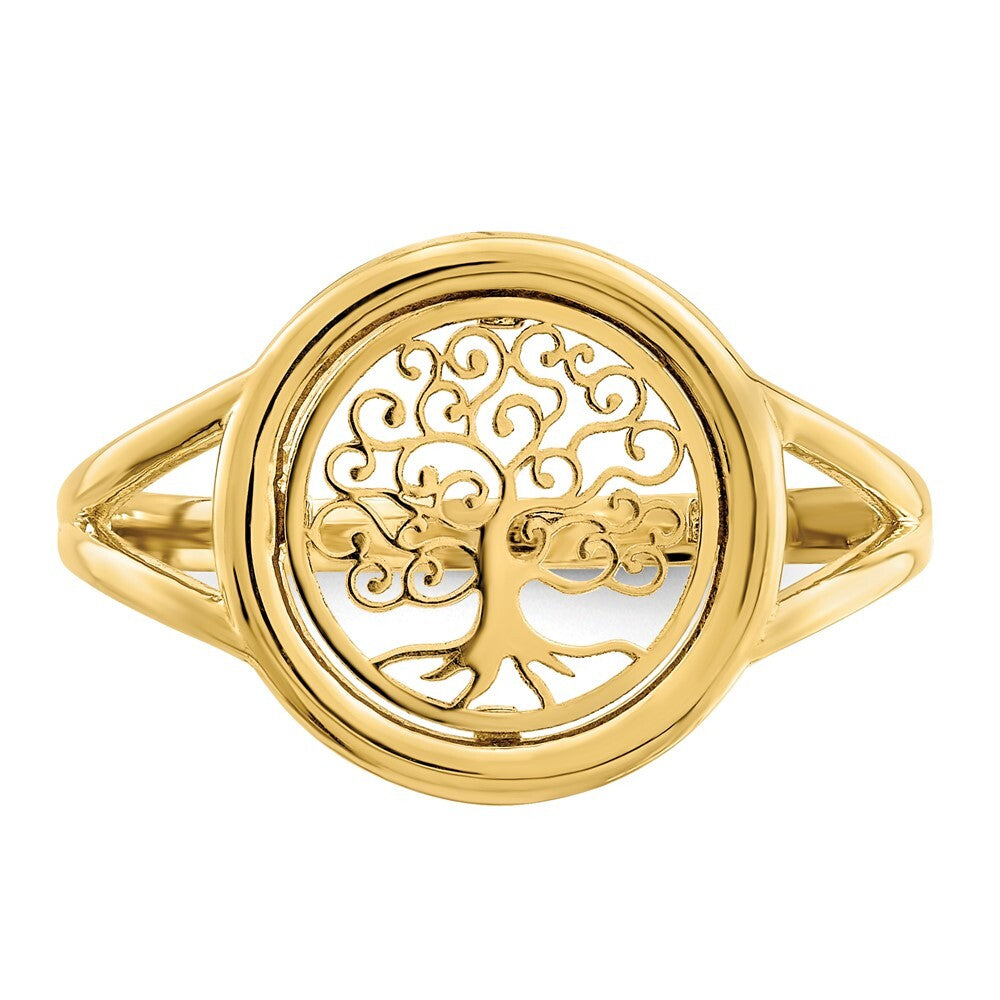 14K Yellow Gold Polished Tree of Life in Circle Ring Size 7
