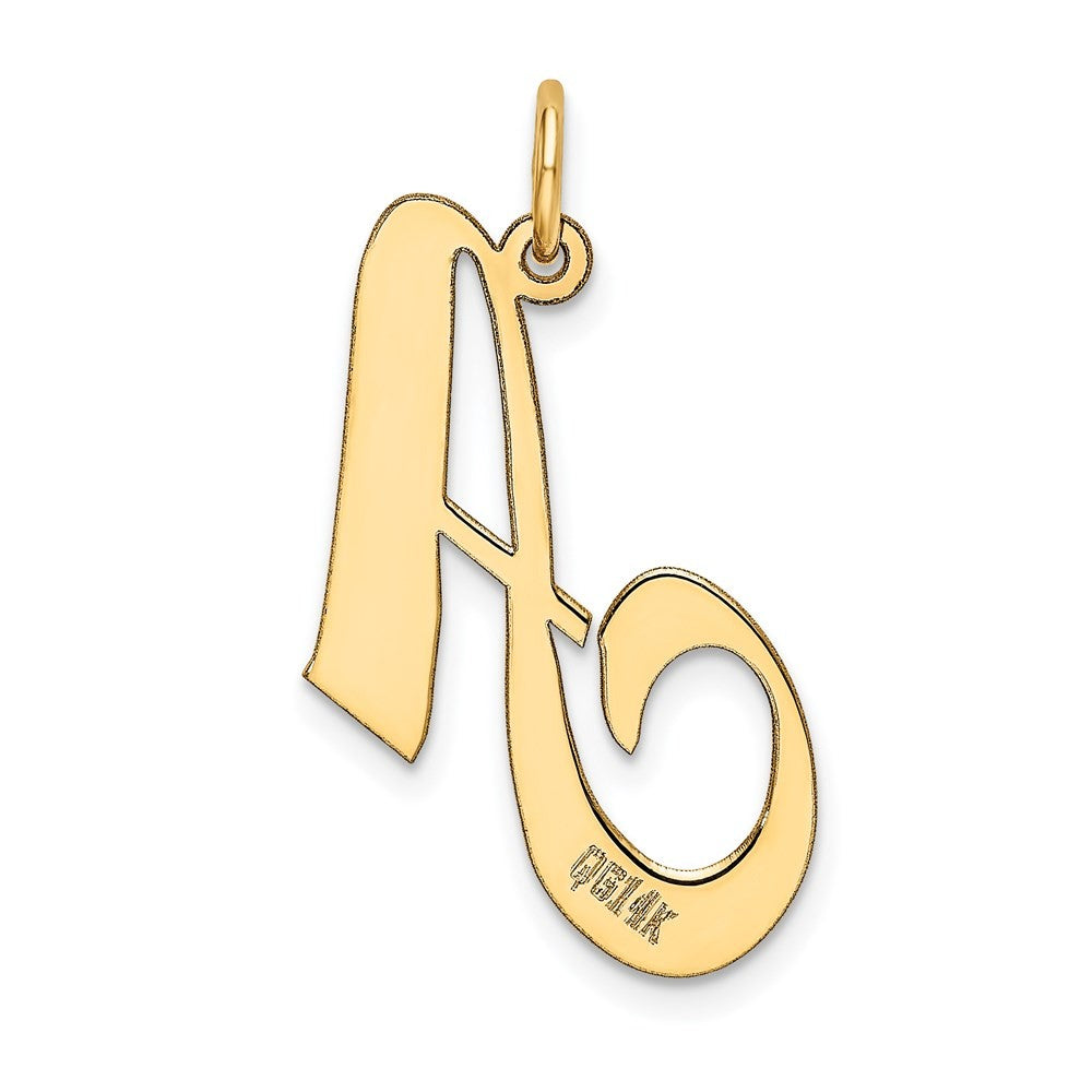 14k Yellow Gold Large Fancy Script Letter A Initial Charm Pendant