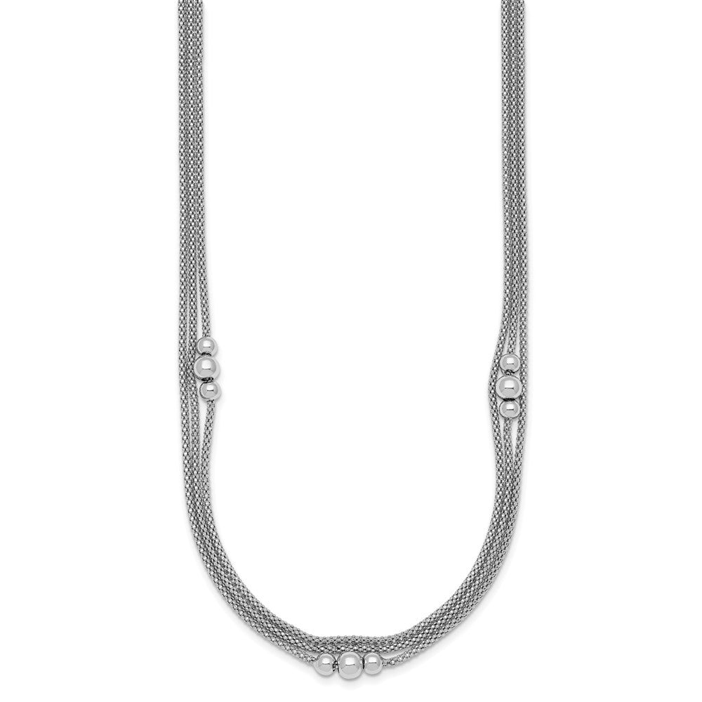 Sterling Silver Beaded Triple Strand Mesh 17 inch with 1 inch Extension Necklace