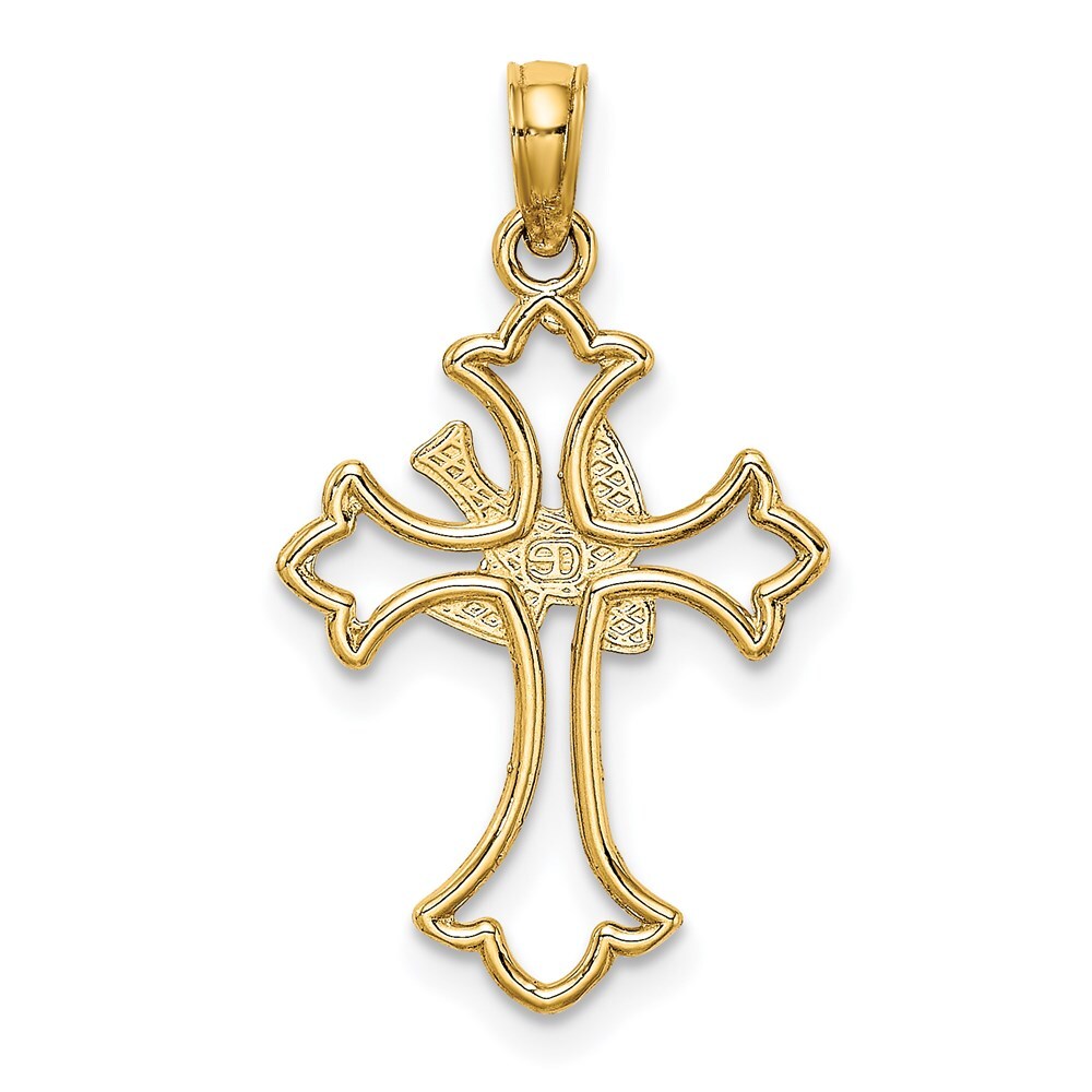 14k Yellow Gold Cut-Out Dove Center Cross Charm Pendant for Women