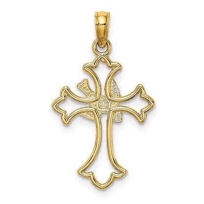 14k Yellow Gold Cut-Out Dove Center Cross Charm Pendant for Women