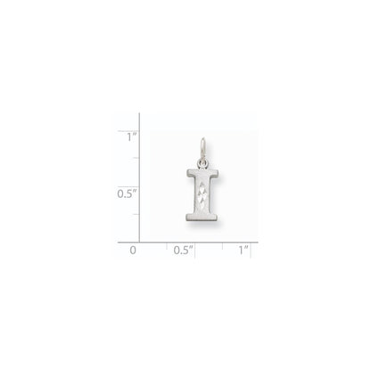 14k White Gold Satin Diamond-cut Letter I Initial Charm Pendant