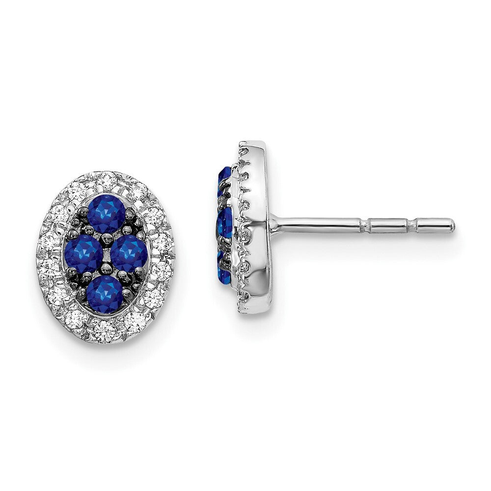14k White Gold Diamond and Sapphire Oval Stud Earrings