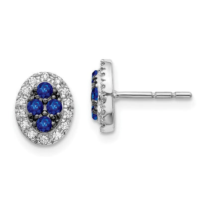 14k White Gold Diamond and Sapphire Oval Stud Earrings