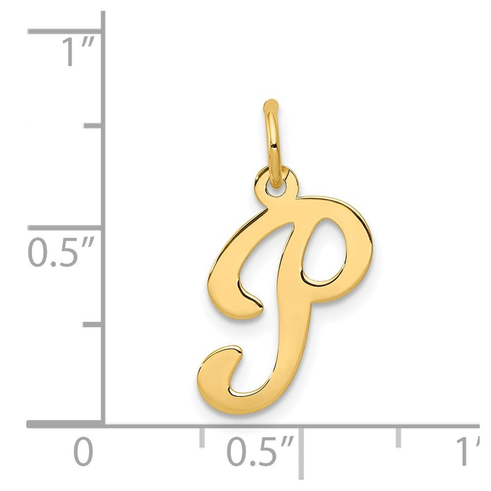 14k Yellow Gold Script Letter P Initial Charm Pendant