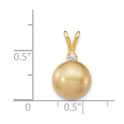 14k Yellow Gold 10mm Golden South Sea Saltwater Cultured Pearl & Diamond Pendant