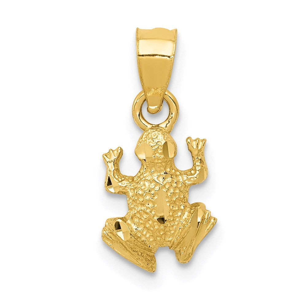 14k Yellow Gold Diamond-cut Frog Pendant