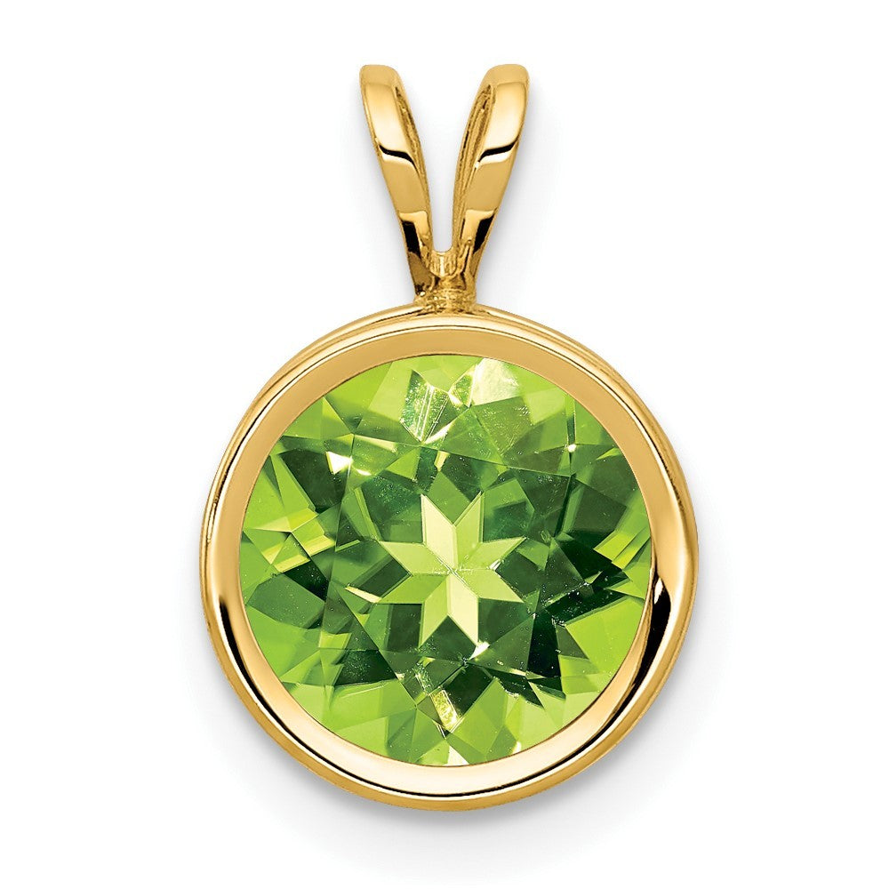 14k Yellow Gold 8mm Round Peridot Bezel Pendant