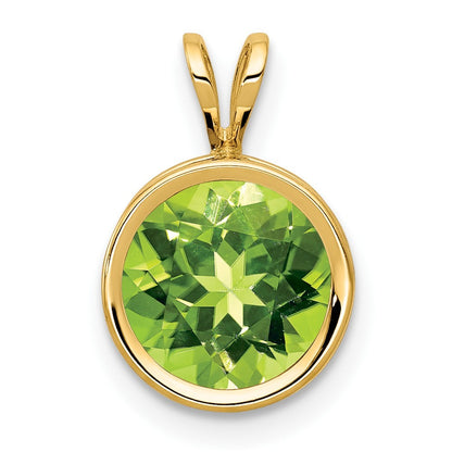 14k Yellow Gold 8mm Round Peridot Bezel Pendant