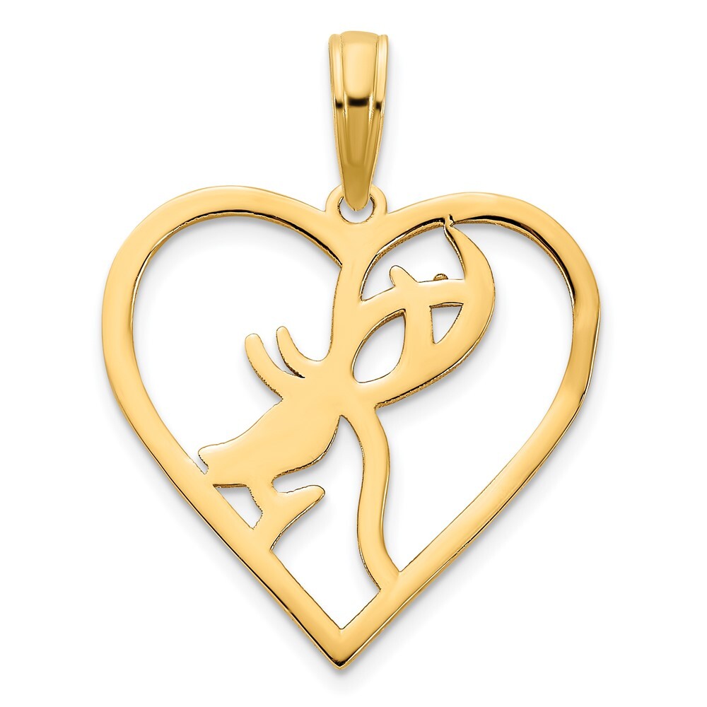 14k Yellow Gold Deer in a Heart Pendant for Women