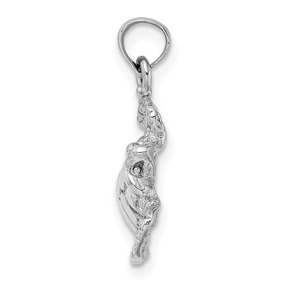 14k White Gold Textured Sea Turtle Charm Pendant for Women