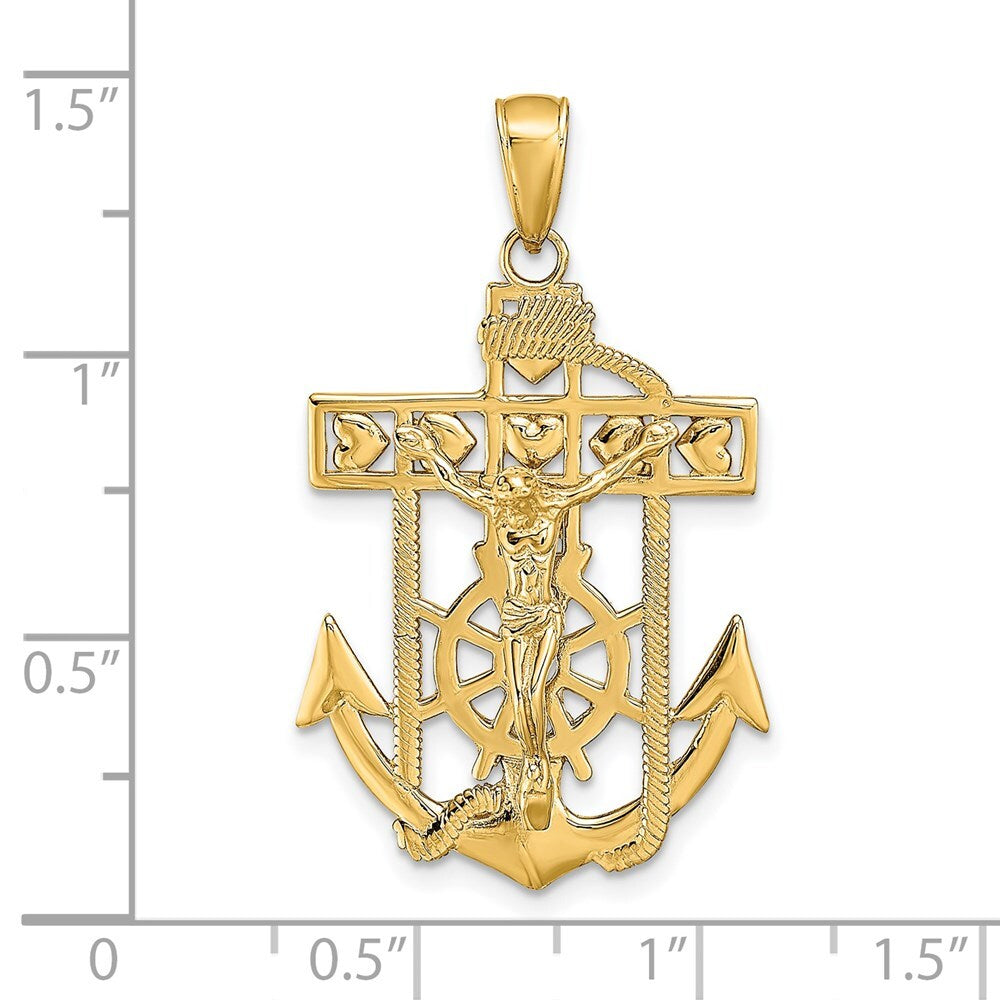 14k Yellow Gold Polished Textured Mariners Crucifix Pendant