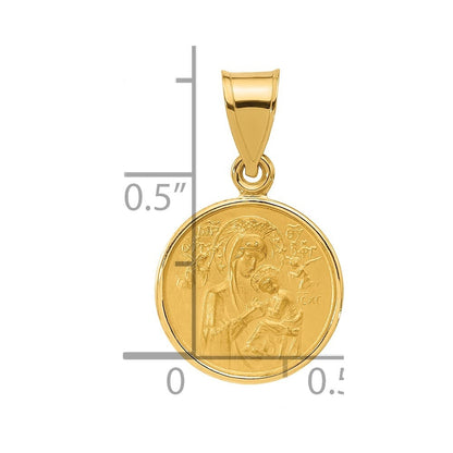 14k Yellow Gold Polished Satin Solid Our Lady of Perpetual Help Medal Pendant