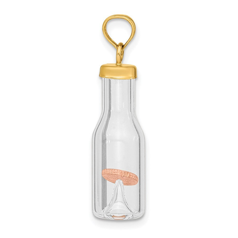 14k Yellow Gold 3-D Mini Penny in Glass Bottle Pendant