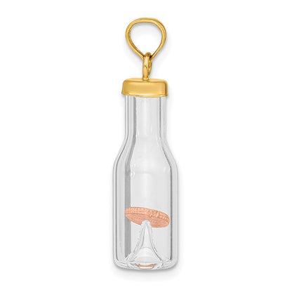 14k Yellow Gold 3-D Mini Penny in Glass Bottle Pendant