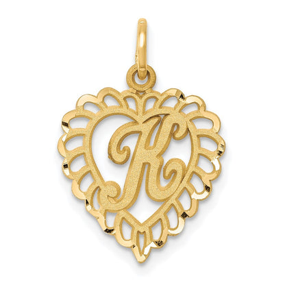 14k Yellow Gold Heart Letter K Charm