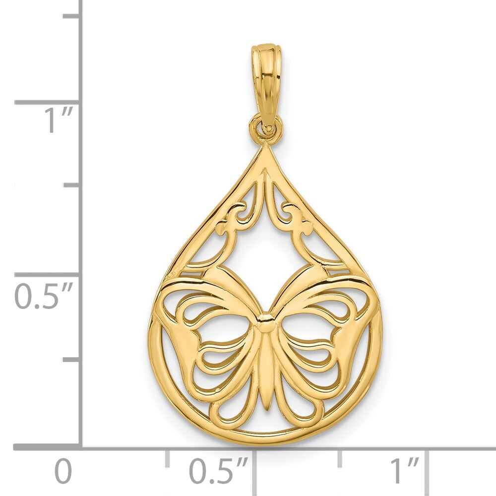 14k Yellow Gold Polished Fancy Butterfly Teardrop Charm