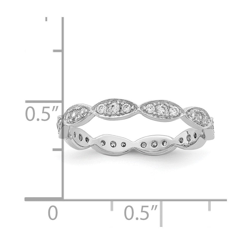 Sterling Silver Rhodium-plated Fancy Scalloped Cubic Zirconia Band Size 6