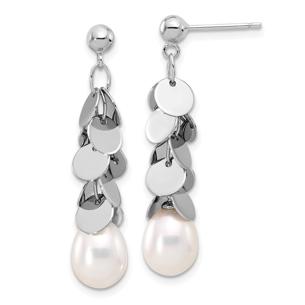 Sterling Silver 7-8mm White Teardrop Cultured Pearl Post Dangle Earrings
