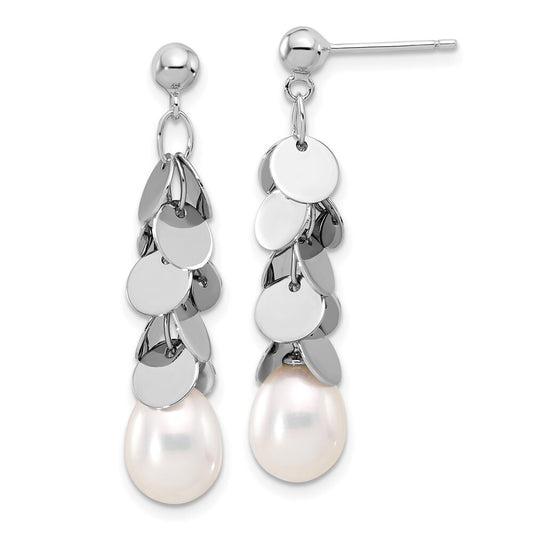 Sterling Silver 7-8mm White Teardrop Cultured Pearl Post Dangle Earrings