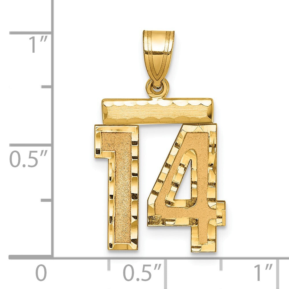 14k Yellow Gold Medium Diamond-cut Number 14 Charm Pendant for Women