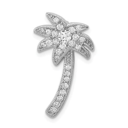 Sterling Silver Rhodium-plated Cubic Zirconia Palm Tree Chain Slide