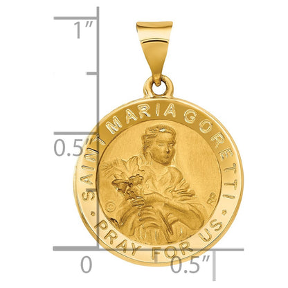 14k Yellow Gold Polished / Satin St. Maria Goretti Hollow Medal Pendant