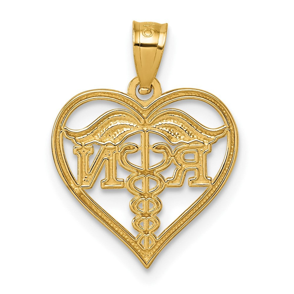 14k Yellow Gold Polished And Textured RN Symbol in Open Heart Pendant