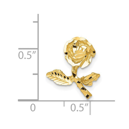 14k Yellow Gold Satin Diamond-cut Rose Chain Slide Pendant for Women