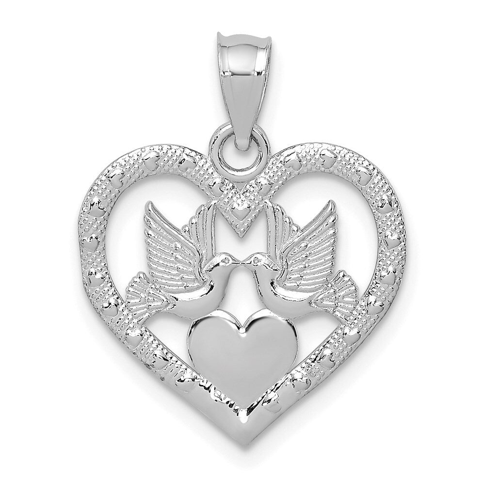 14k White Gold Doves In Heart Charm Pendant for Women