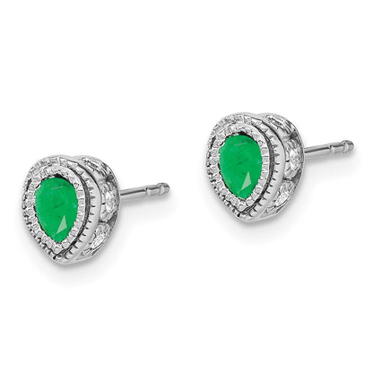 14k White Gold Emerald and Diamond Stud Earrings