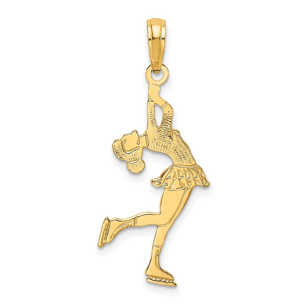 14k Yellow Gold Ice Skater Turning Charm Pendant for Women