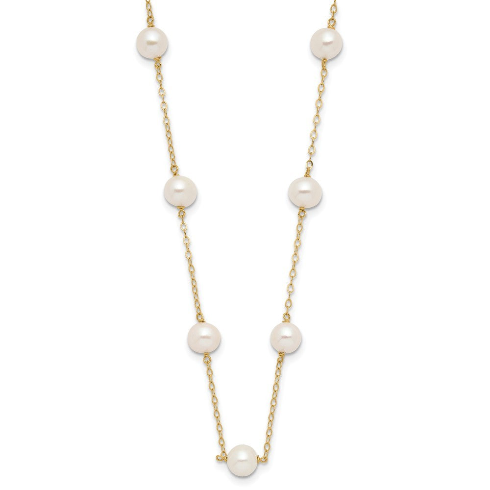 14k Yellow Gold 5.5-6.5mm White Cultured Pearl 12-Station Necklace 16"