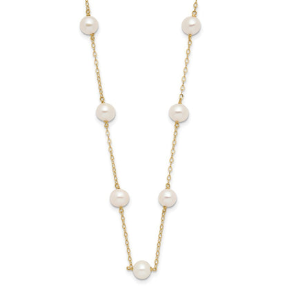 14k Yellow Gold 5.5-6.5mm White Cultured Pearl 12-Station Necklace 16"
