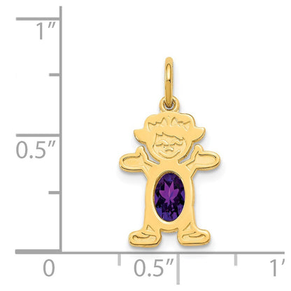 14k Yellow Gold Girl 6x4 Oval Genuine Amethyst-February Pendant for Women