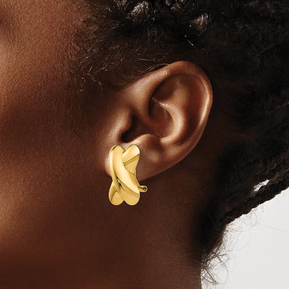 14k Yellow Gold Polished X Omega Back Stud Earrings