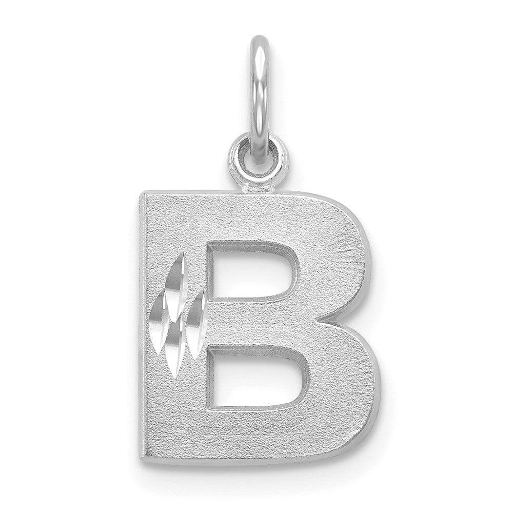 14K White Satin Diamond-cut Letter B Initial Charm