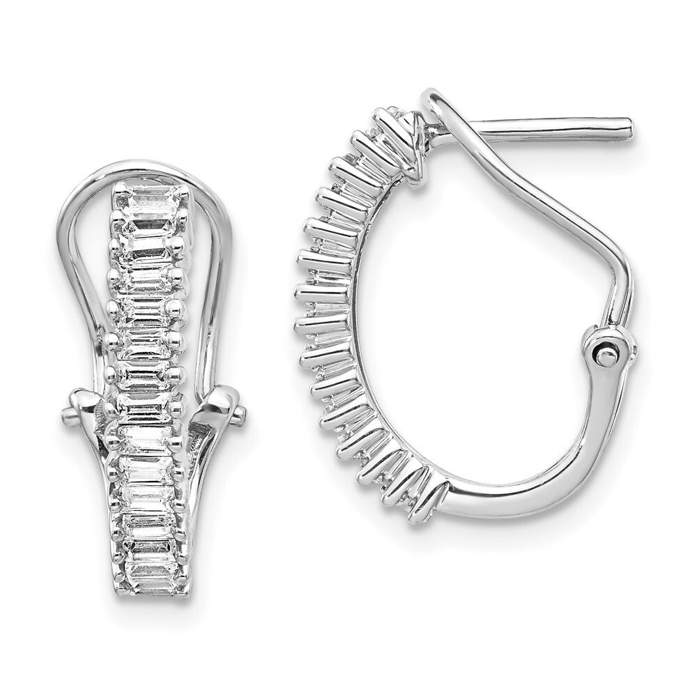 14k White Gold Baguette Diamond Omega Back Hoop Earrings