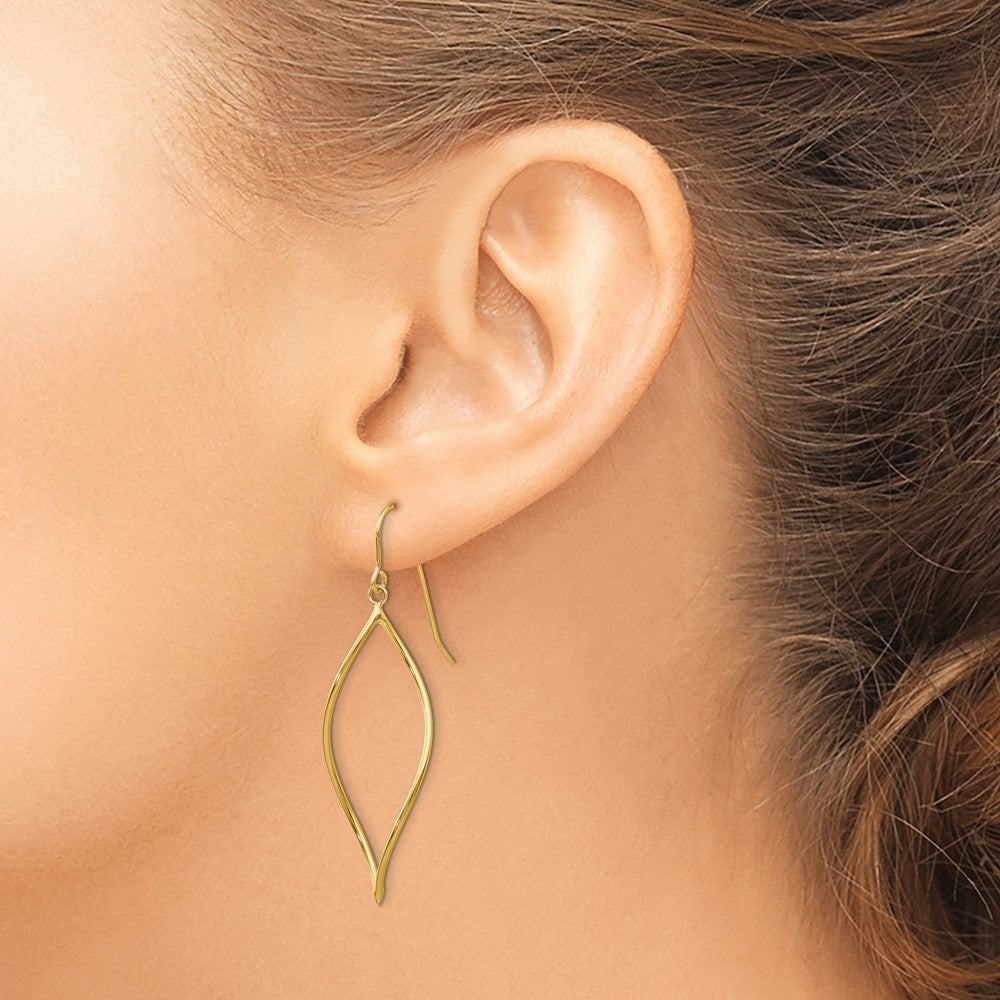 14k Yellow Gold Polished Twisted Oblong Dangle Earrings