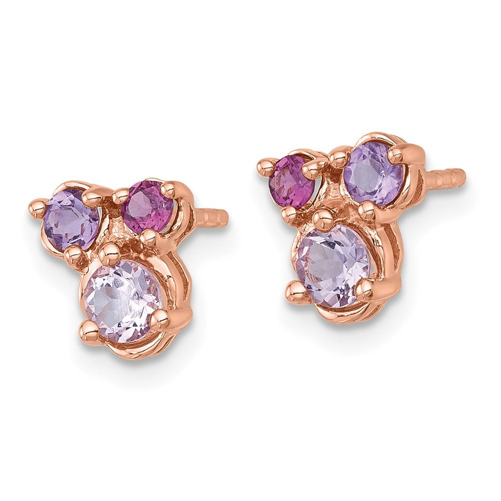 Sterling Silver Gold-plated Amethyst, Pink Quartz & Rhodolite Garnet Earrings
