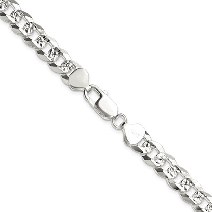 Sterling Silver 8.25mm Flat Diamond-Cut Pave Curb Chain Necklace