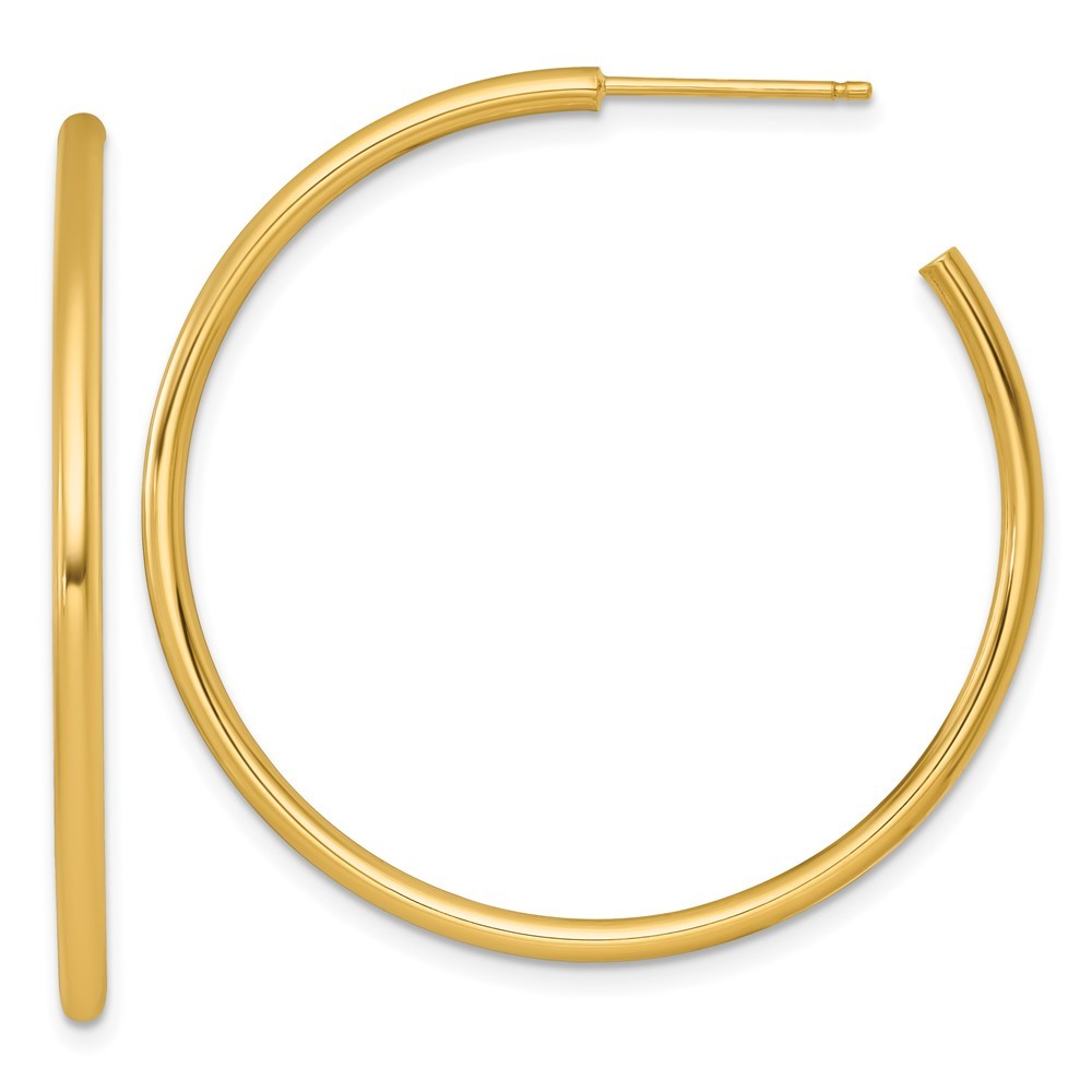 14k Yellow Gold Polished 2 x 40mm Tube C-Hoop Earrings