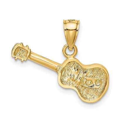 14k Yellow Gold Satin Diamond-cut Acoustic Guitar Pendant for Women