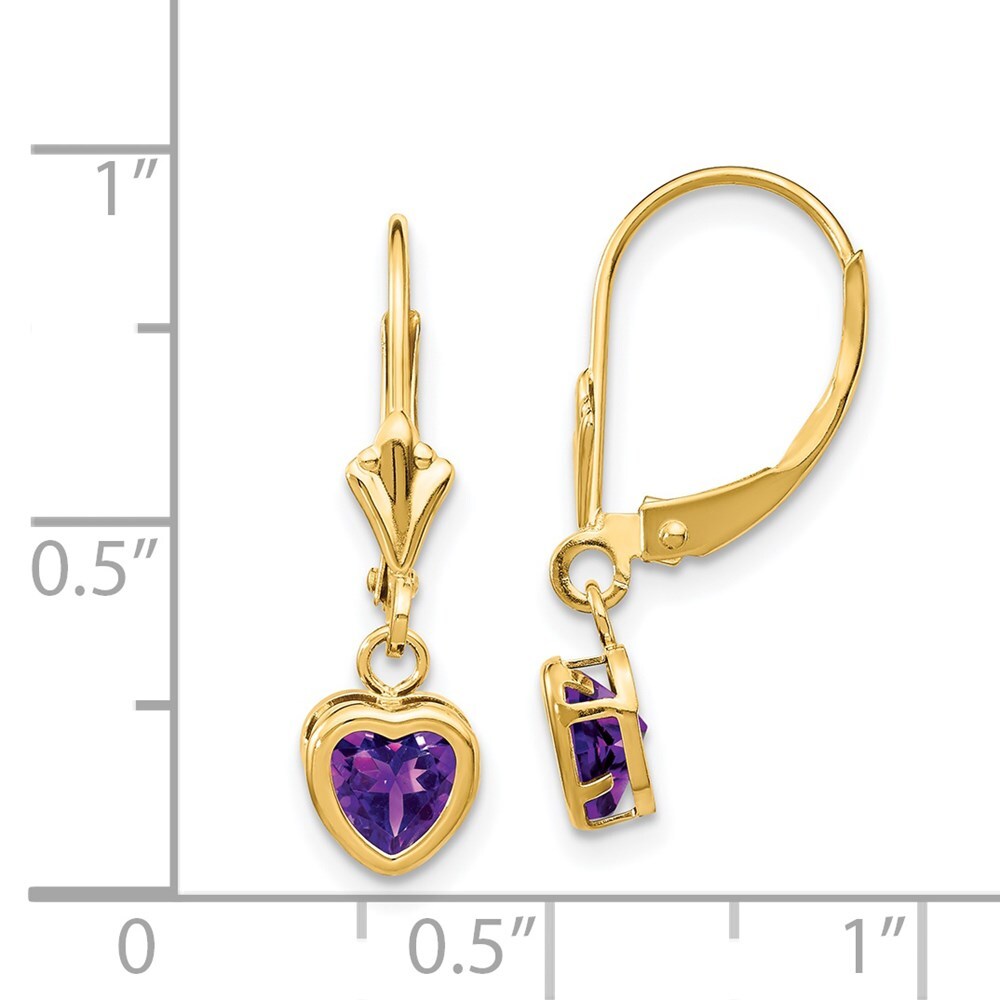14k Yellow Gold 5mm Heart Amethyst Stud Earrings Gift for Women